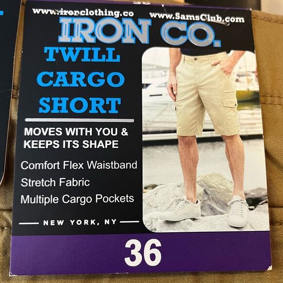 Iron Co Men’s Twill Cargo Shorts Desert Camel Pockets Stretch Comfort Size 36 - Picture 11 of 12